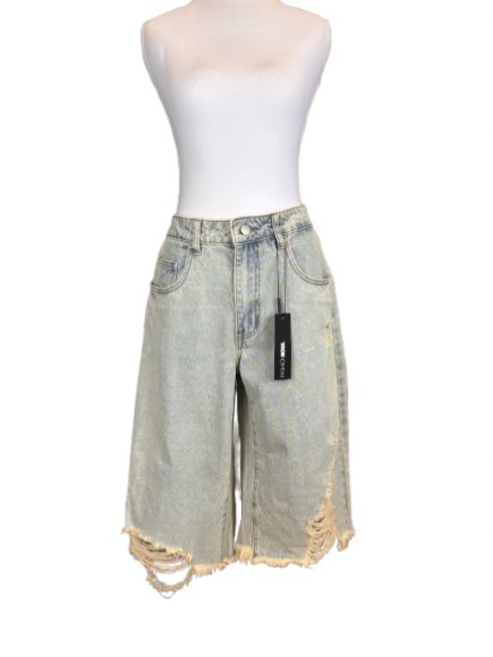 Fashion Nova Distressed Denim Jorts Size 9 Light Wash Baggy Y2K Streetwear